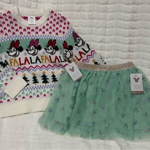 NWT DISNEY MINNIE MOUSE Christmas Fair Isle Sweater Skirt Set Toddler GIRL 4T